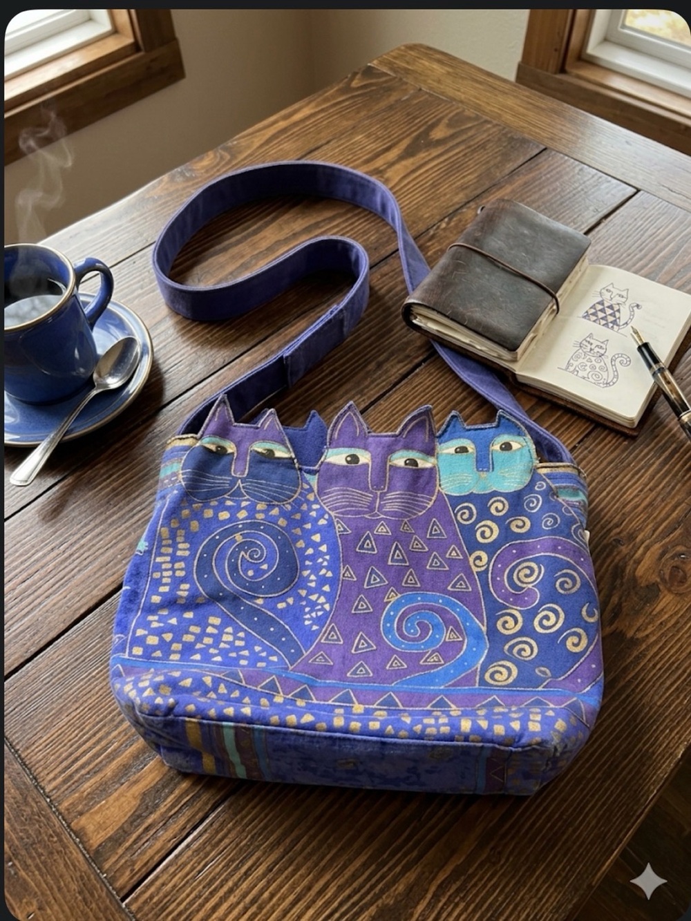 Vintage 90s Laurel Burch Canvas Shoulder Bag - Picture 1 of 10